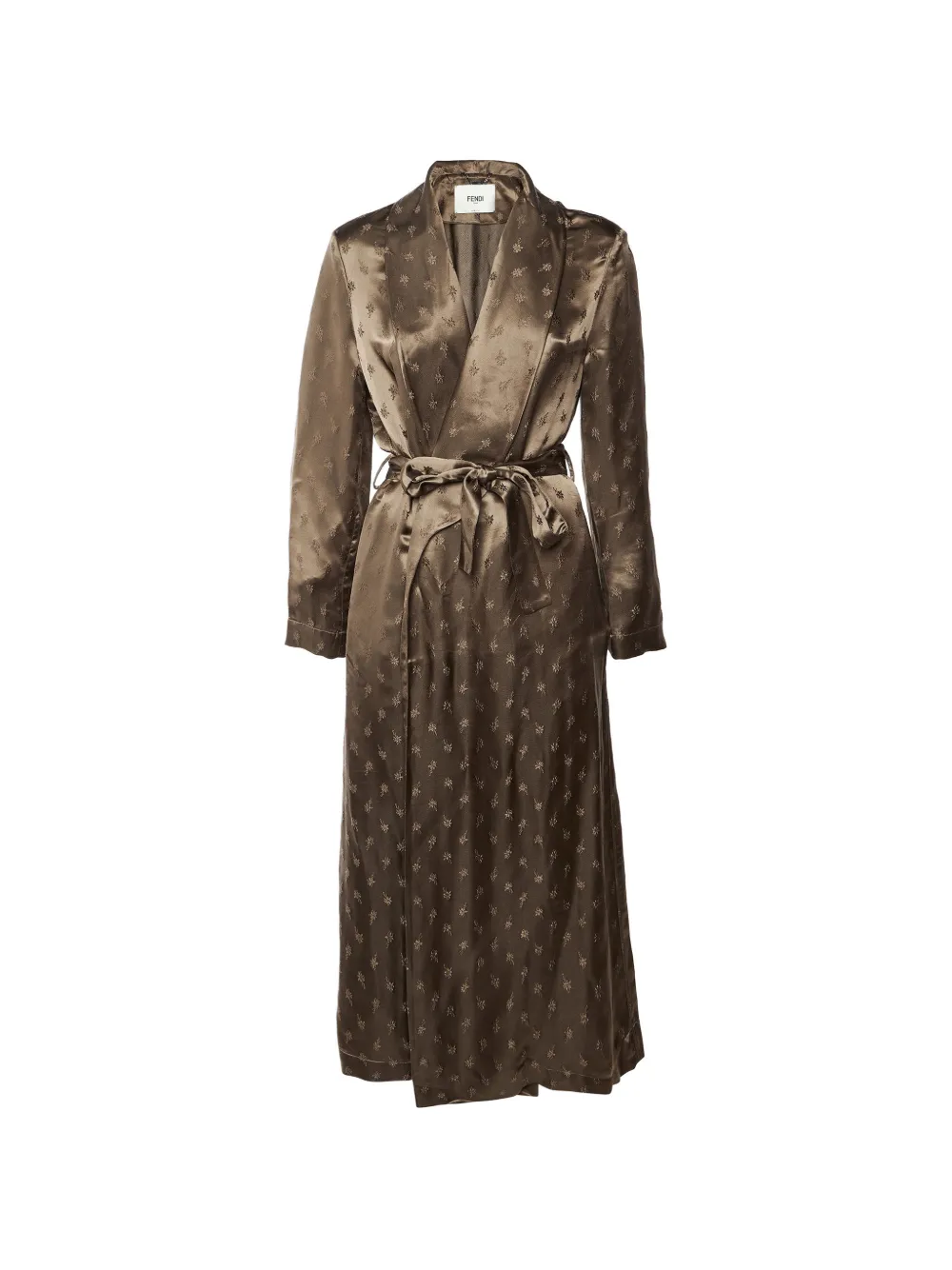 Fendi Pre-Owned floral-jacquard belted coat - Braun