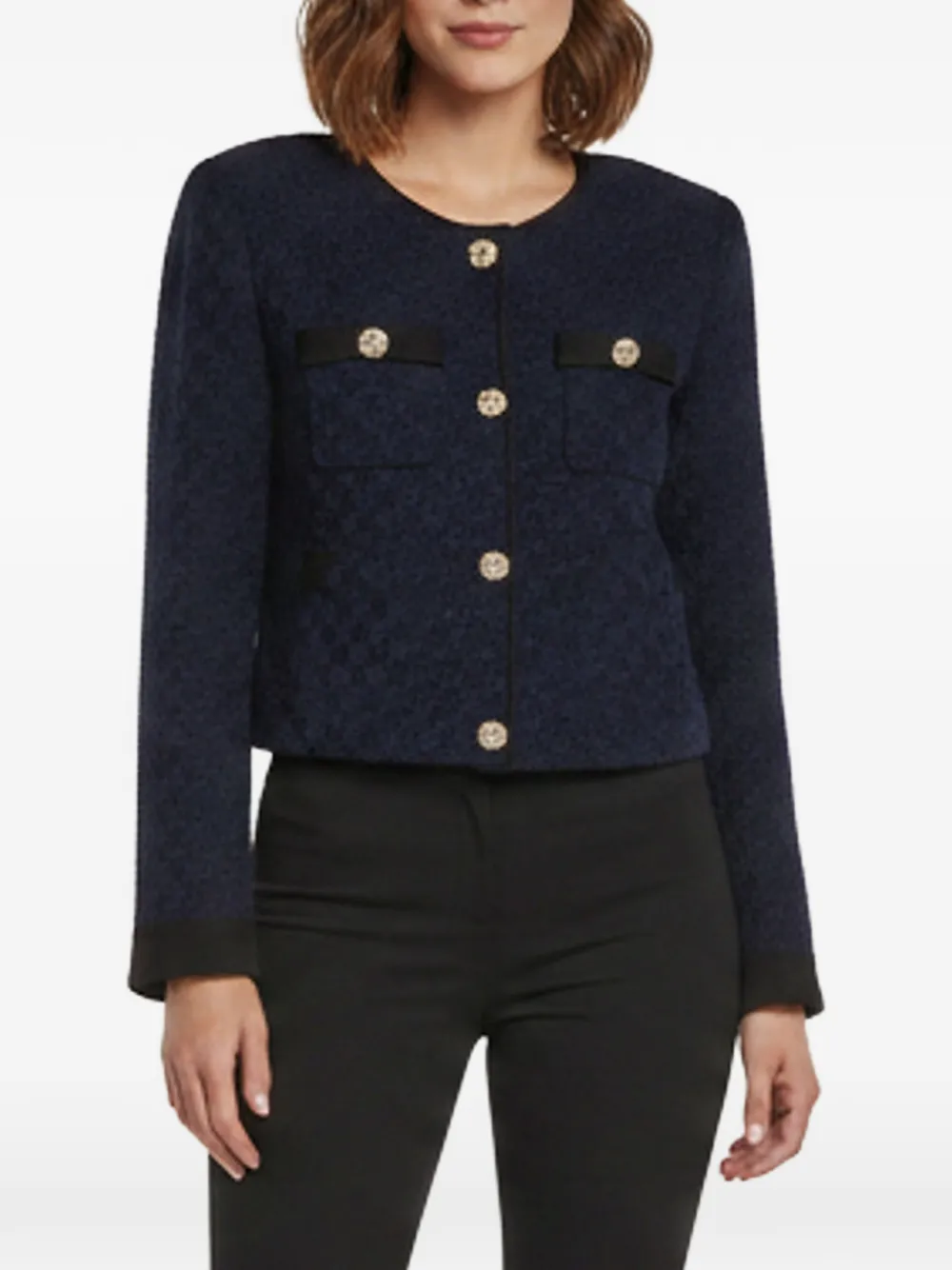 Self-Portrait metallic woven cropped cardigan - Blu