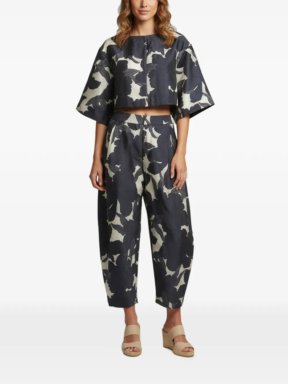 Chloé Pre-Owned Set top e pantaloni a fiori jacquard - Nero