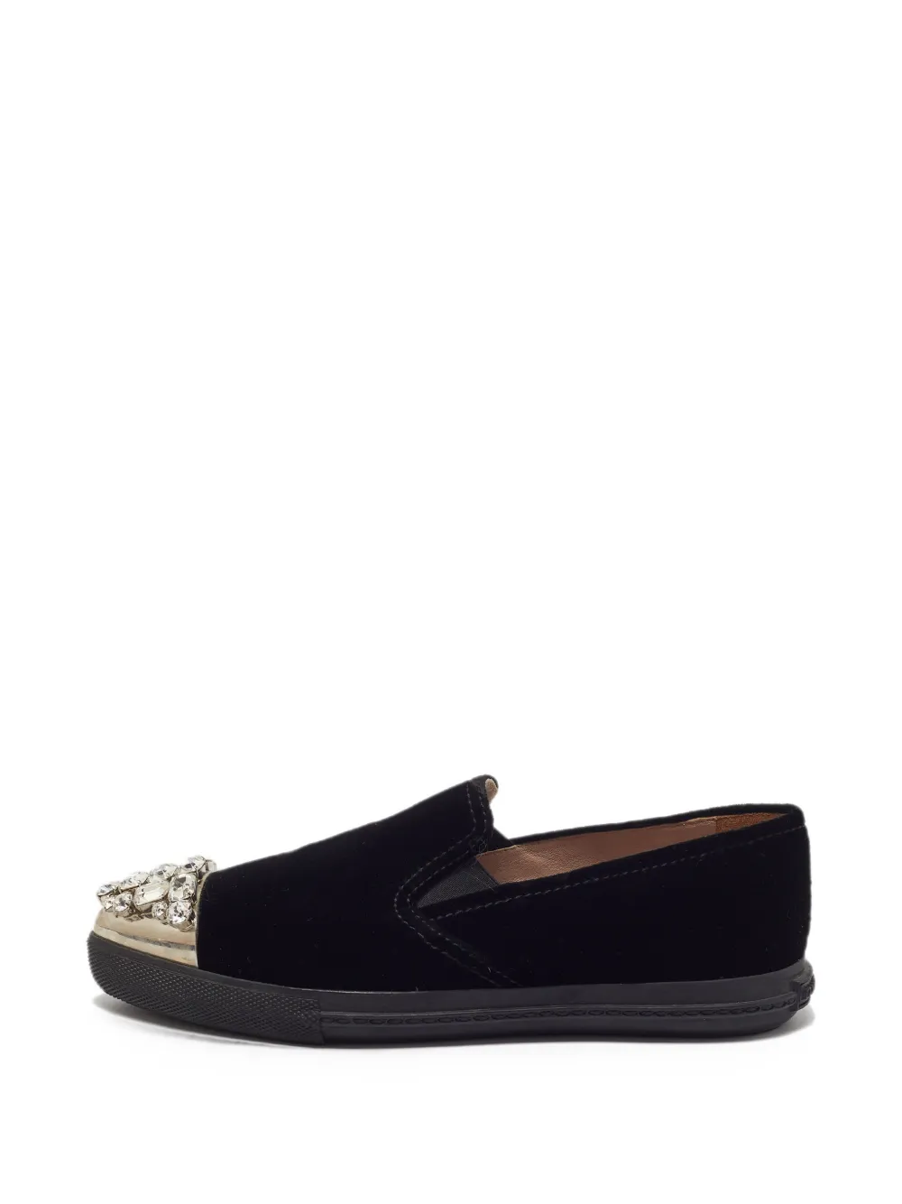 Miu Miu Pre-Owned crystal-embellished velvet smoking loafers - Schwarz