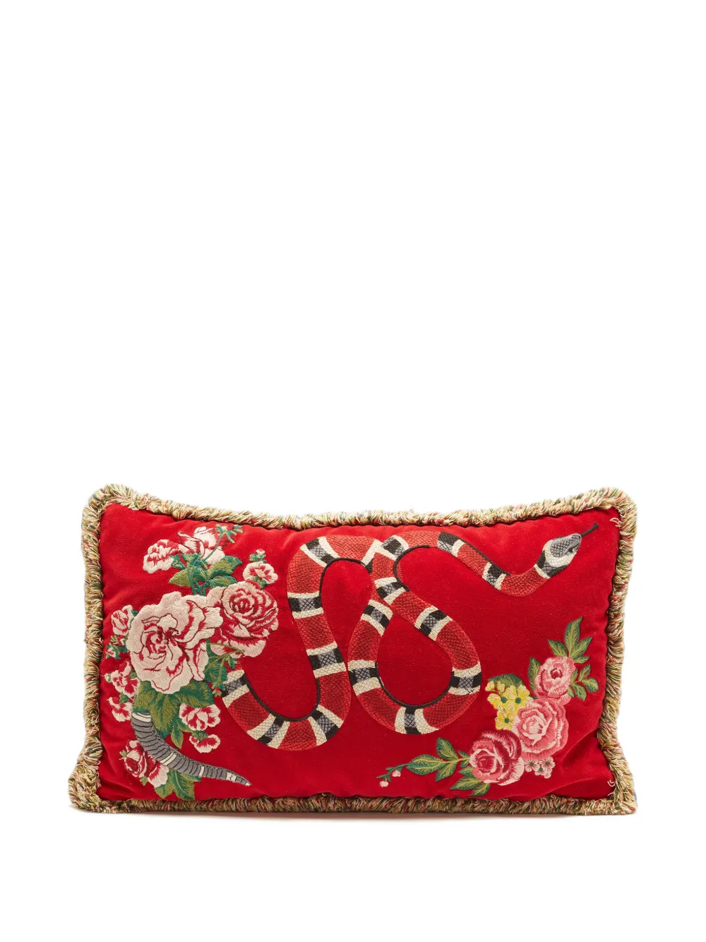Gucci Pre-Owned Kingsnake fringed velvet cushion - Rot