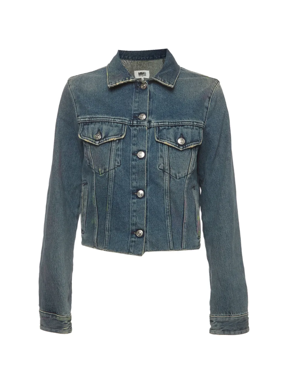 Maison Martin Margiela Pre-Owned 2019 distressed paint-splatter denim jacket - Blu