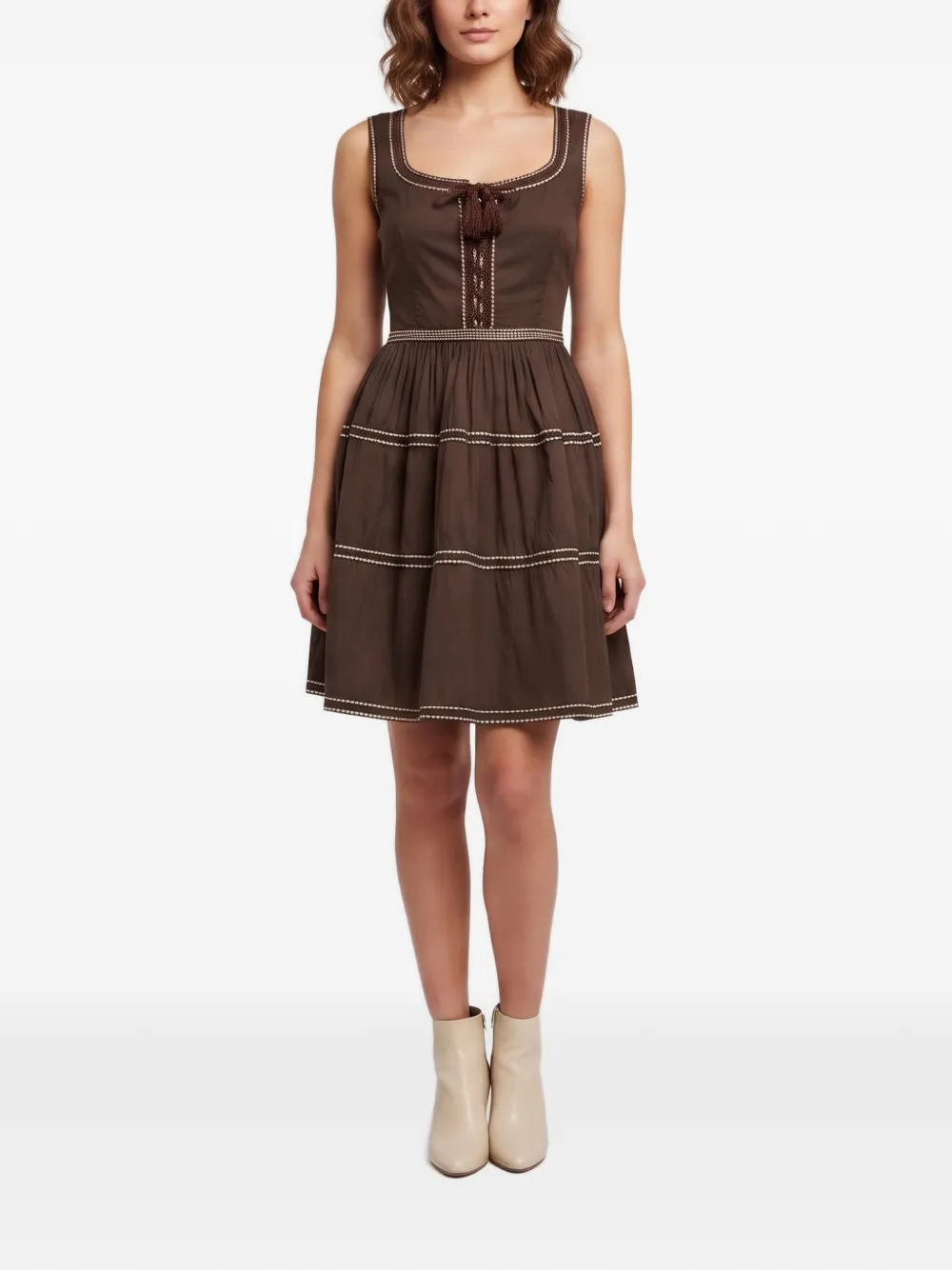 Prada Pre-Owned lace-up flared mini dress - Marrone