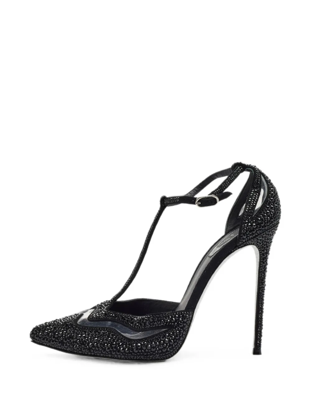 René Caovilla crystal-embellished T-strap pumps - Schwarz