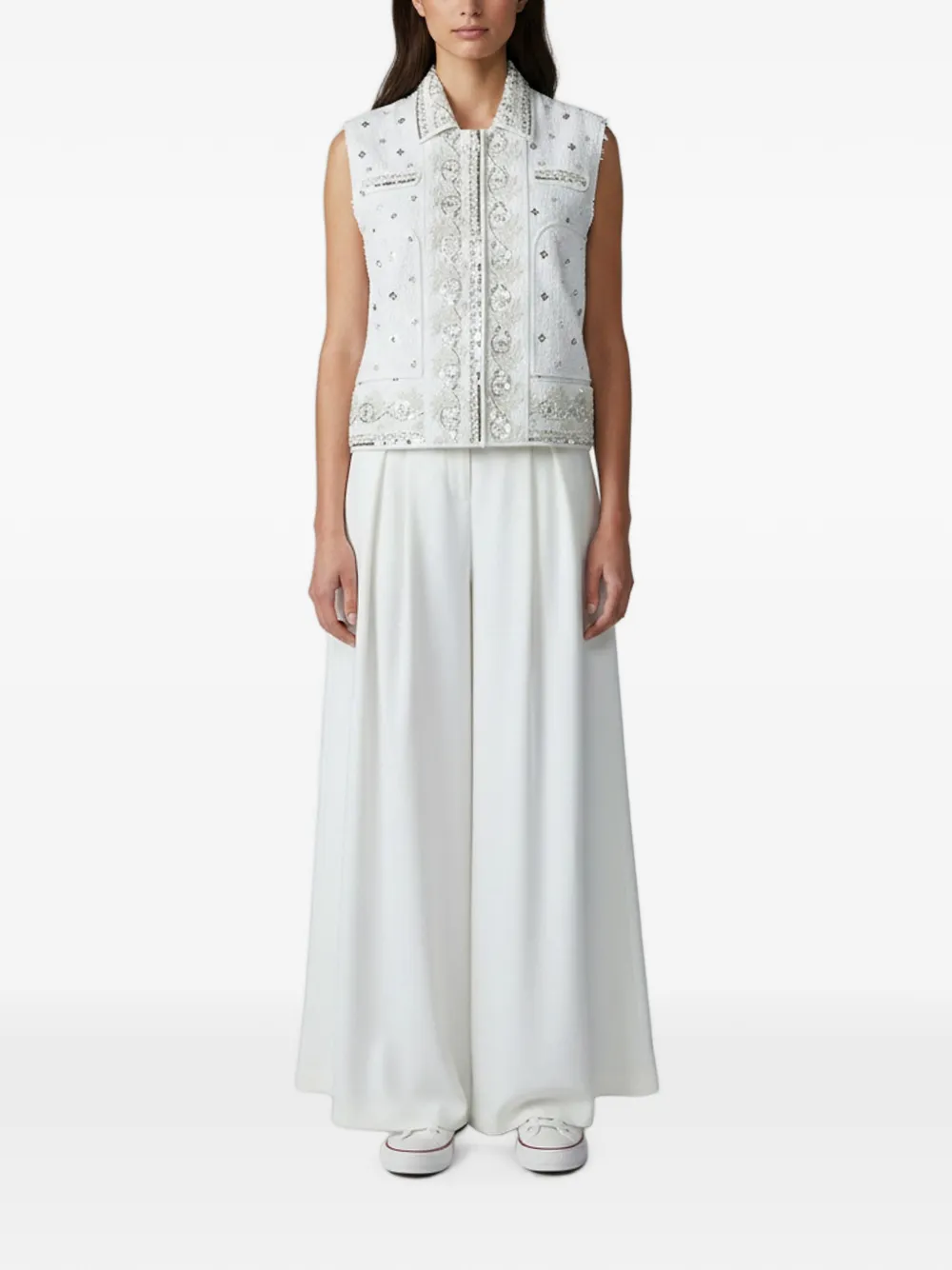 Giambattista Valli ensemble veston à sequins et pantalon - Blanc