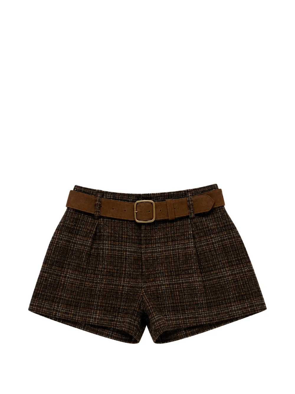 Miss Grant Kids belted checked shorts - Marrone