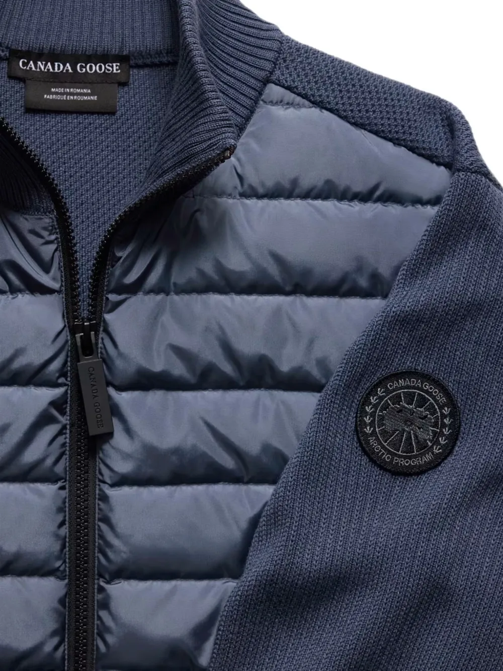 Canada Goose HyBridge gebreid wollen gewatteerd jack met vlak Blauw