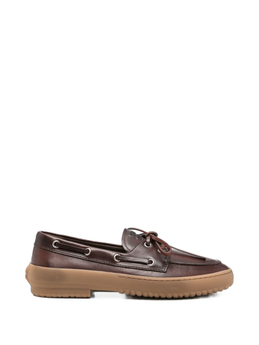 Miu Miu logo-embossed leather boat shoes - Marrone