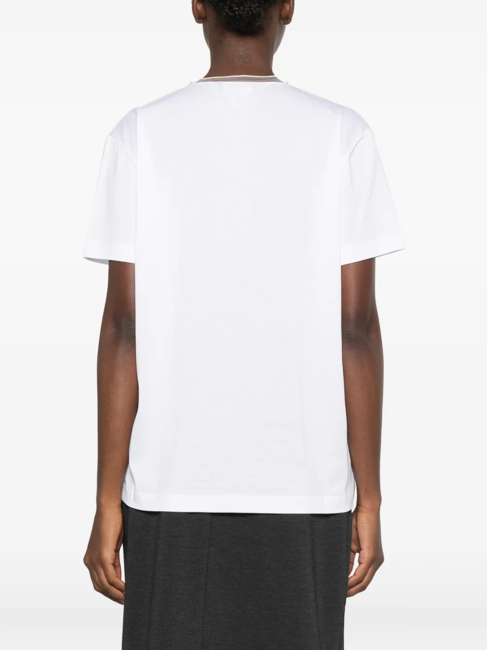 Fabiana Filippi tulle-trim V-neck T-shirt Wit