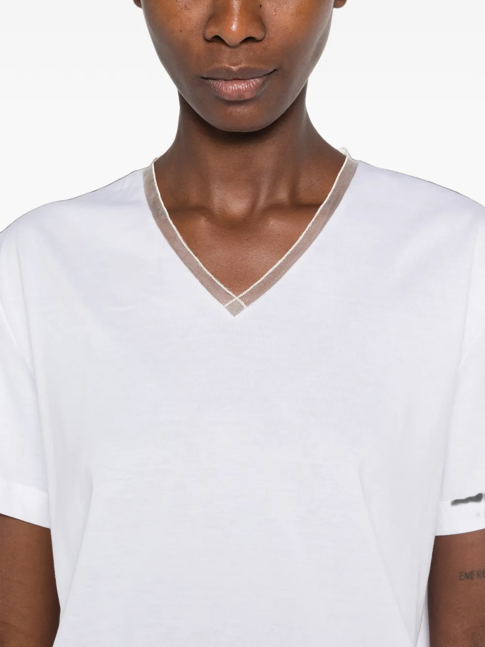 Fabiana Filippi tulle-trim V-neck T-shirt Wit