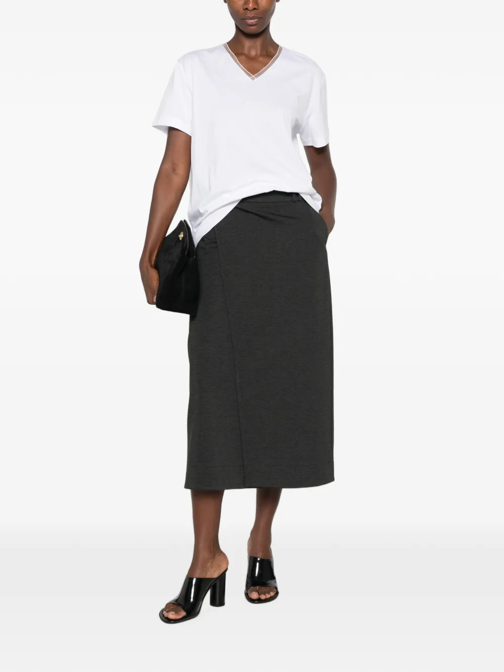 Fabiana Filippi tulle-trim V-neck T-shirt Wit