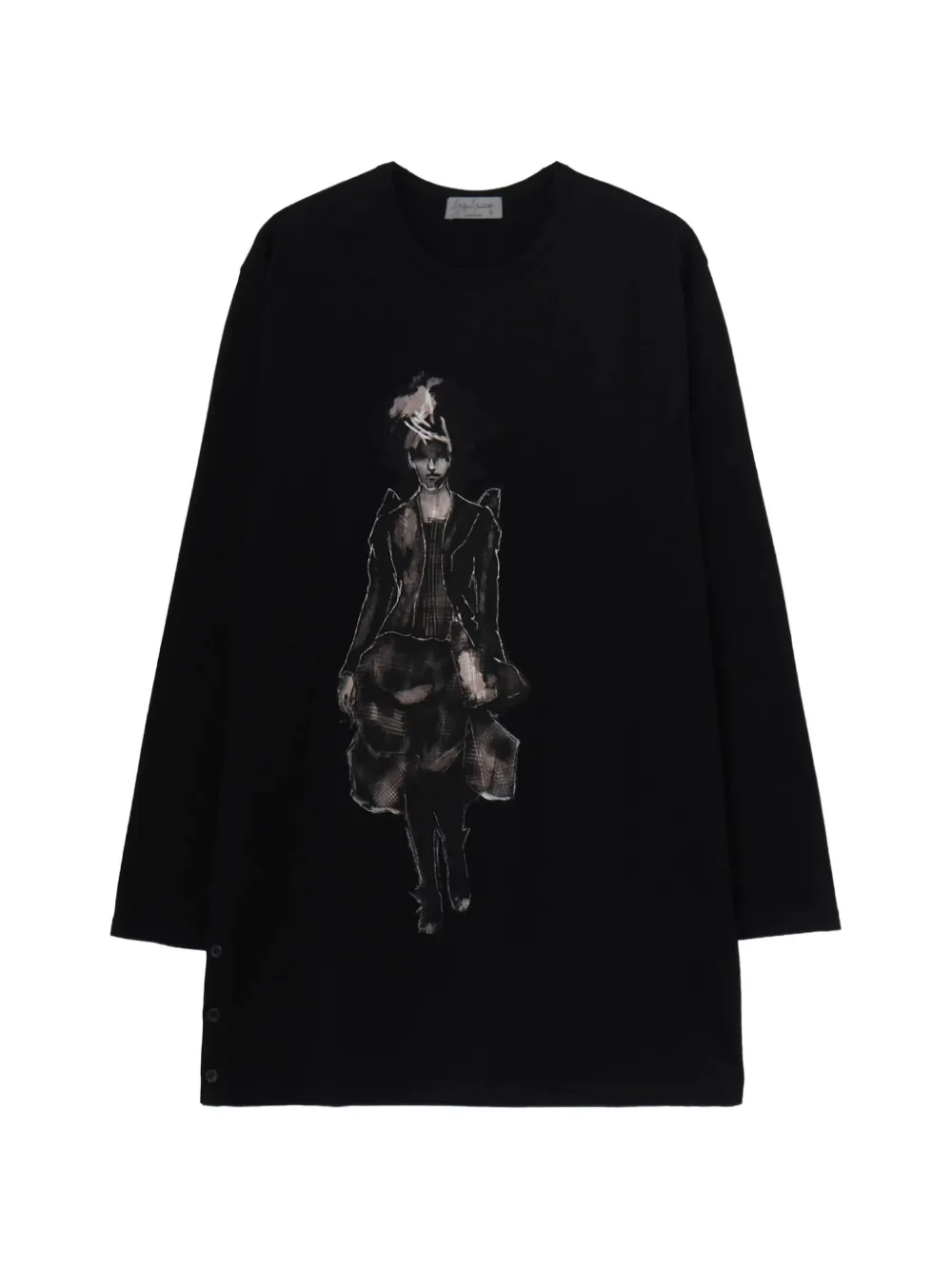 Yohji Yamamoto graphic-print button-slit long-sleeved T-shirt - Nero