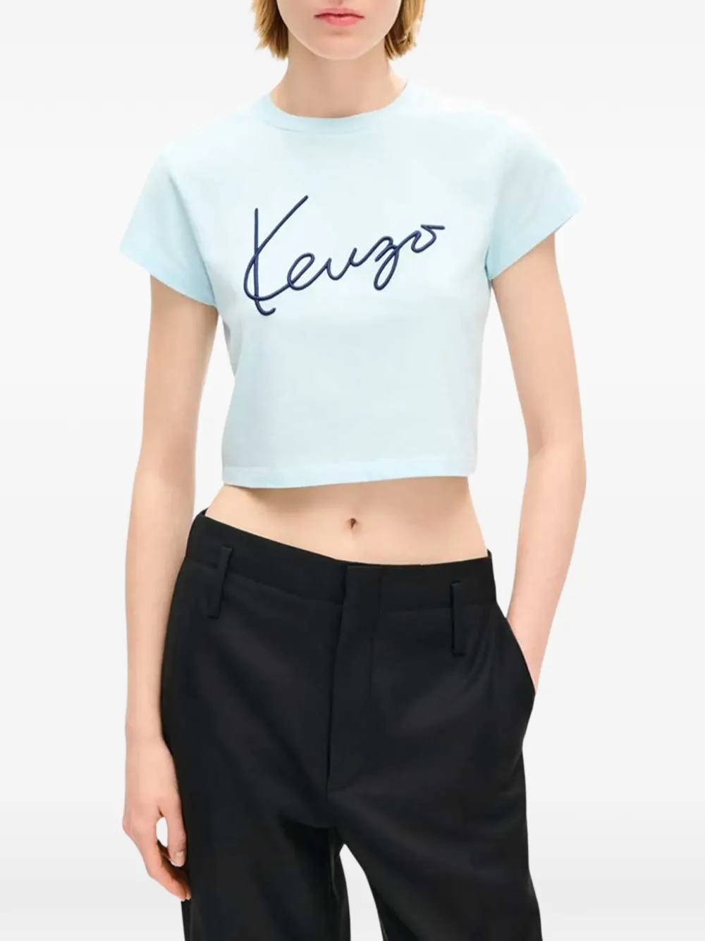 Kenzo Signature embroidered T-shirt Blauw
