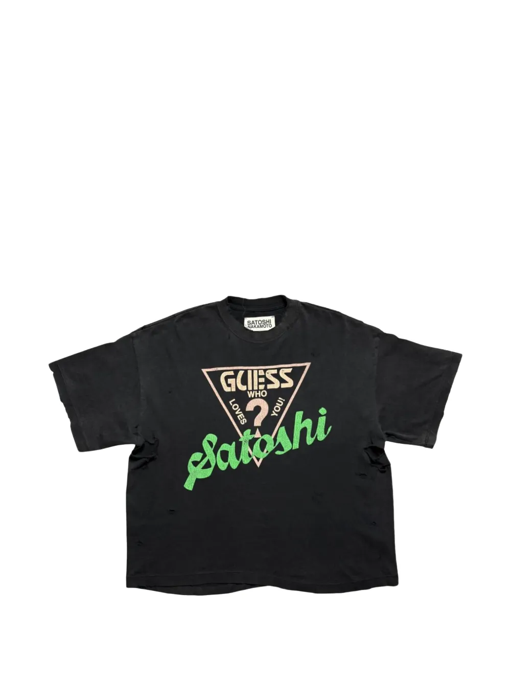 SATOSHI NAKAMOTO distressed graphic-print T-shirt