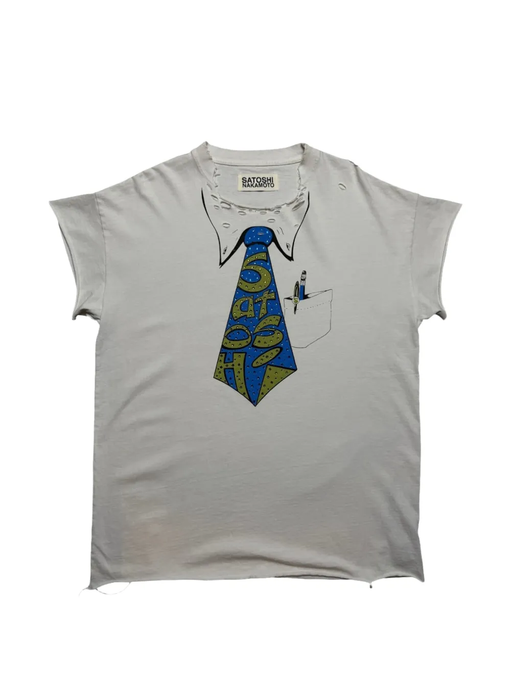 SATOSHI NAKAMOTO Studded Tie T-shirt - Bianco