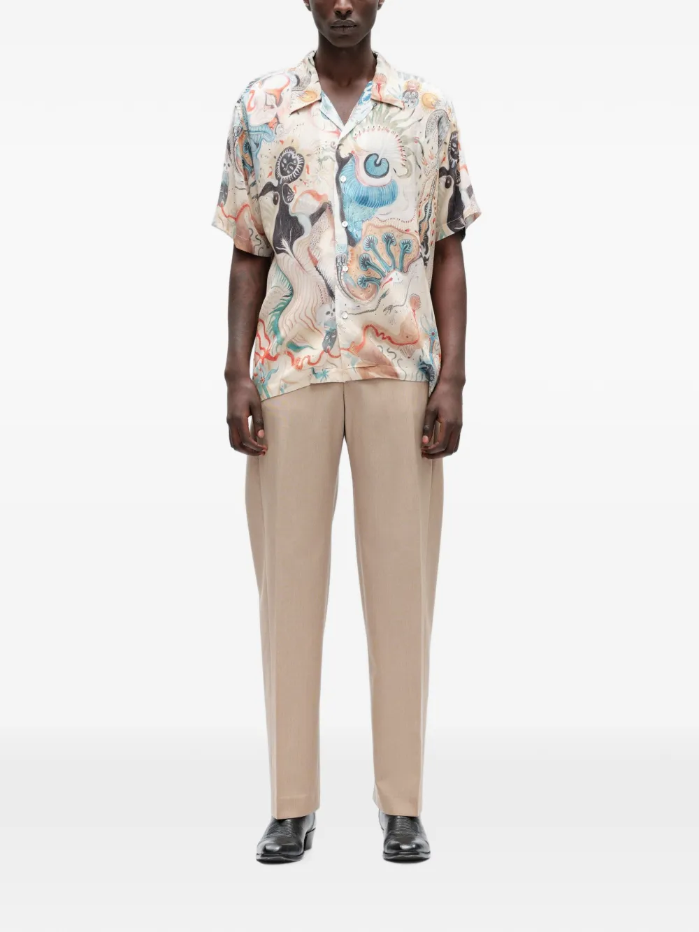 Endless Joy Eternal Squid overhemd met surrealistische print en korte mouwen Beige
