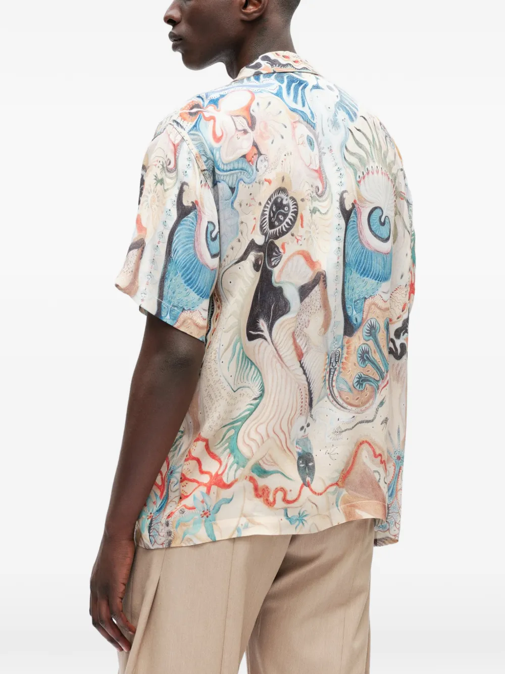 Endless Joy Eternal Squid overhemd met surrealistische print en korte mouwen Beige