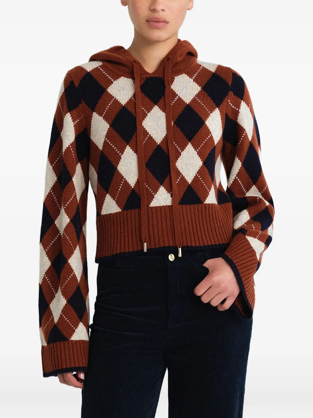 Cara Oakley gebreide hoodie met argyle-patroon Bruin