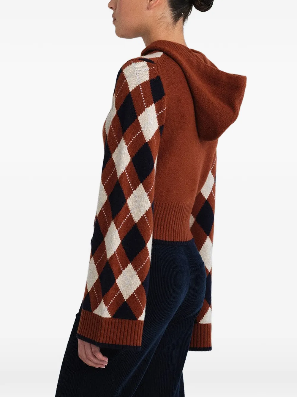 Cara Oakley gebreide hoodie met argyle-patroon Bruin