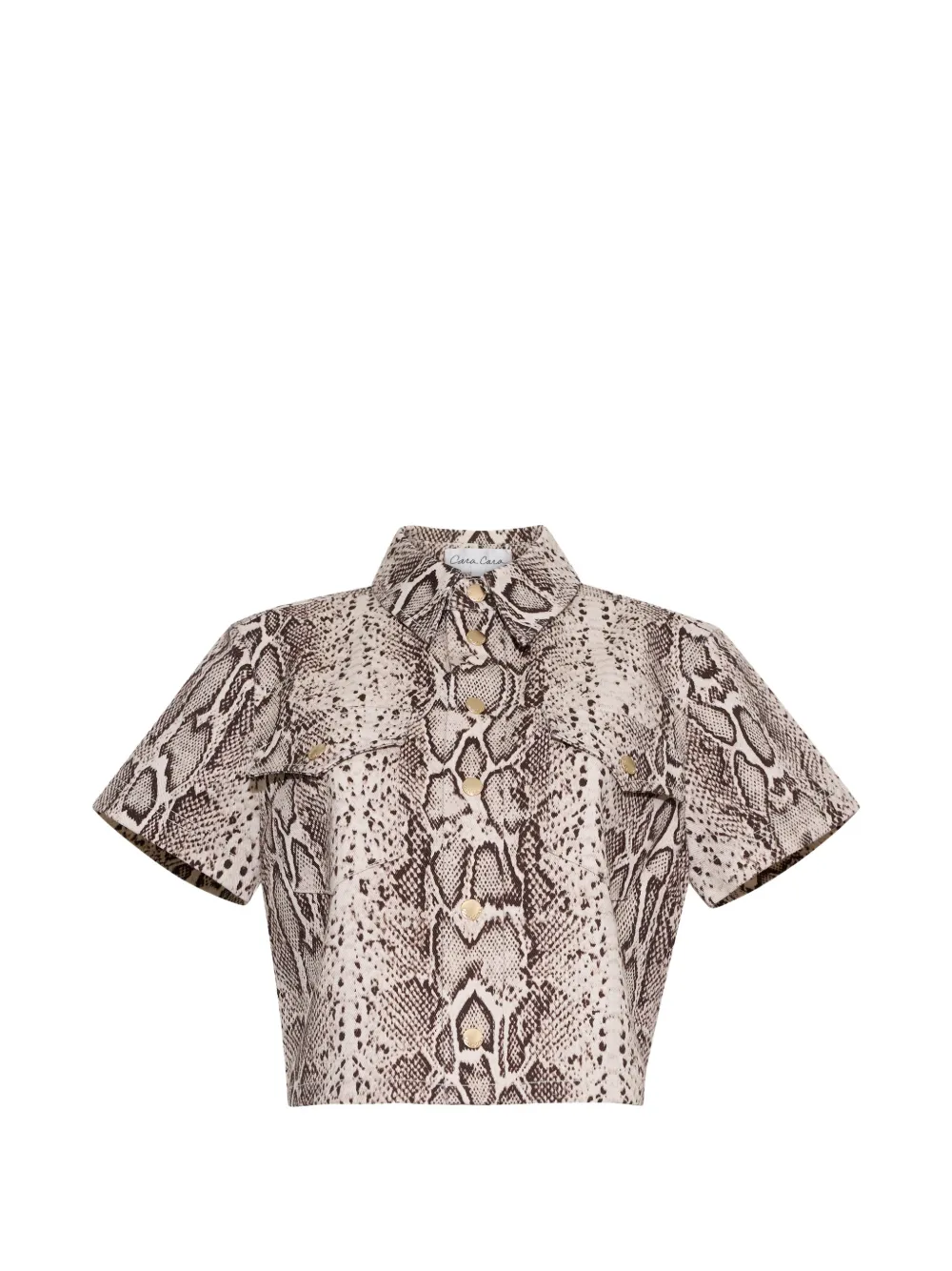 Cara Cara Paro Snakeskin-print Cropped Shirt In Brown
