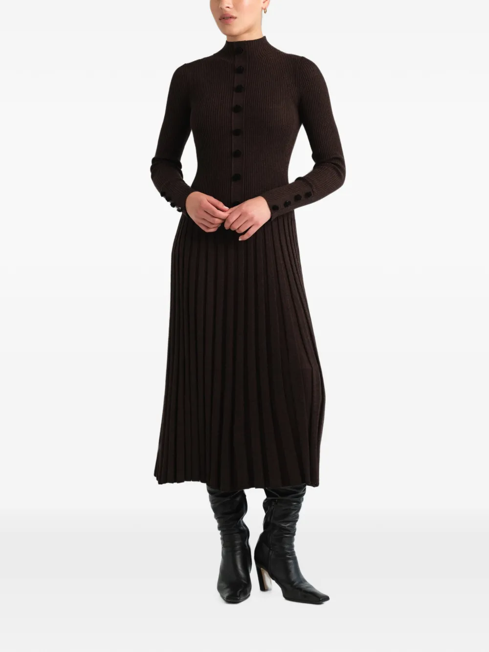 Cara Easton ribgebreide midi-jurk Bruin