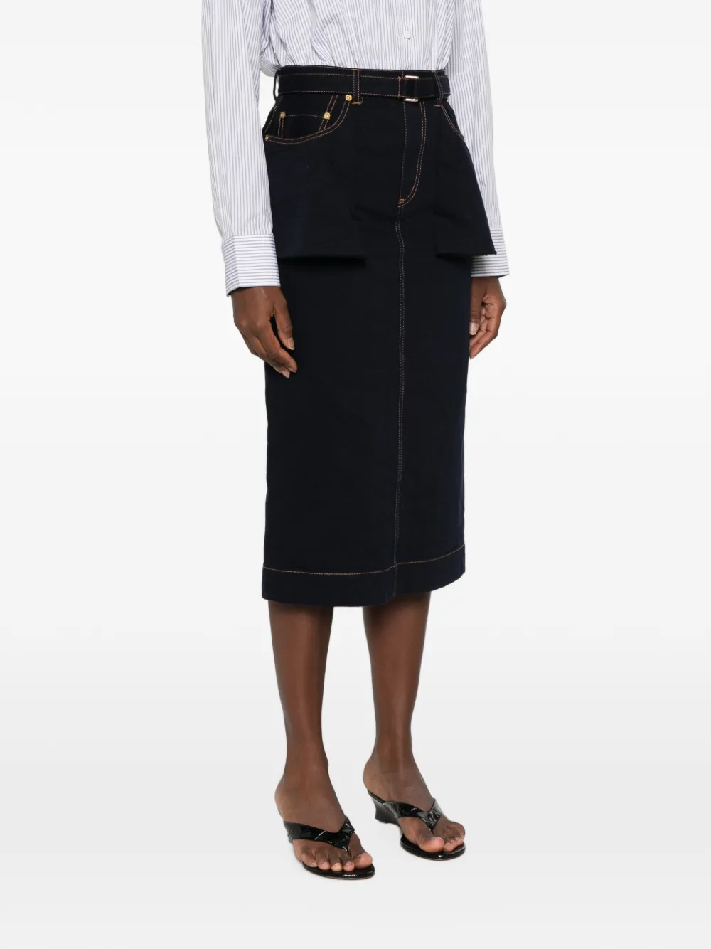 sacai Peplum rok met ceintuur Blauw
