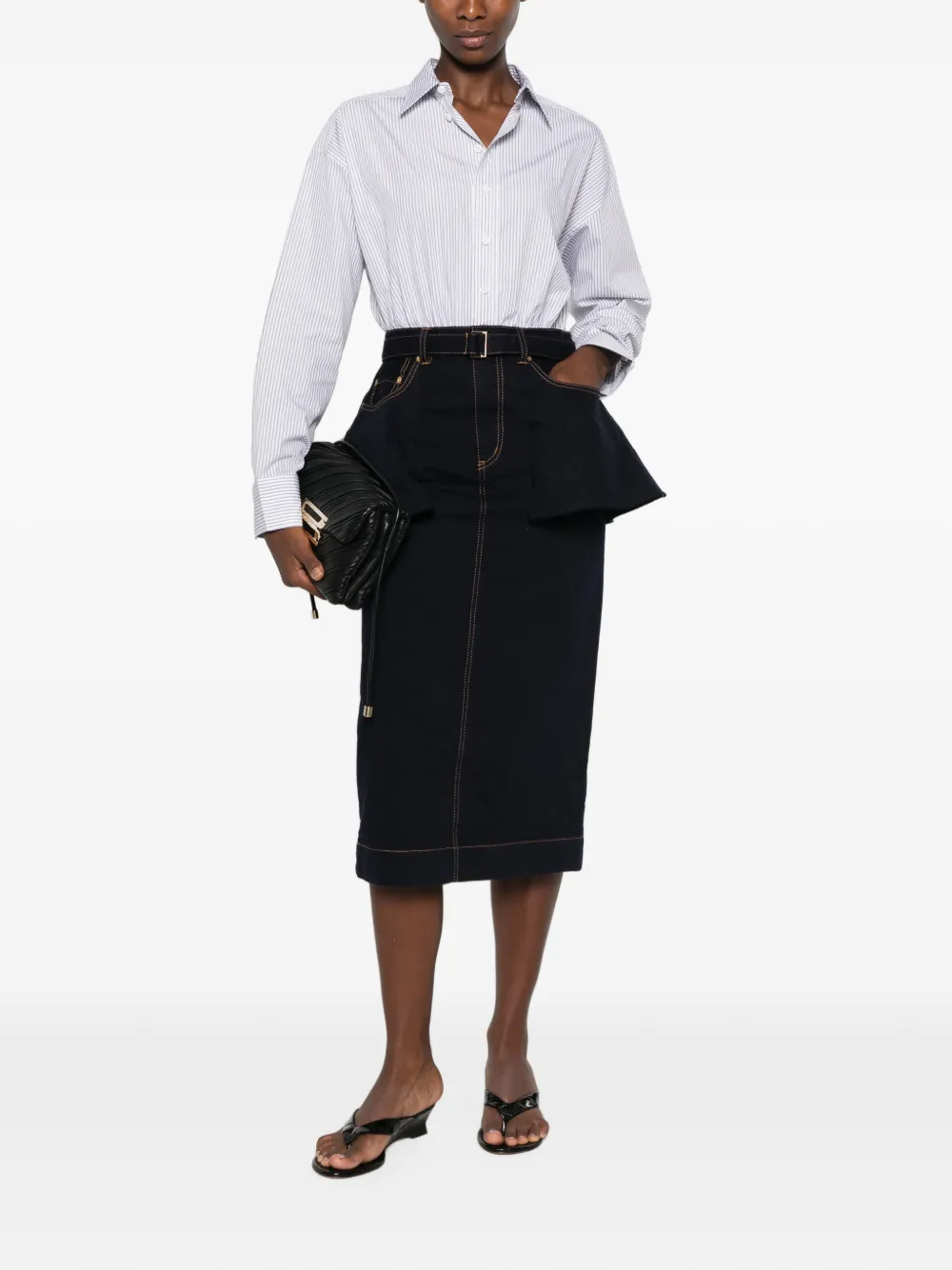 sacai Peplum rok met ceintuur Blauw