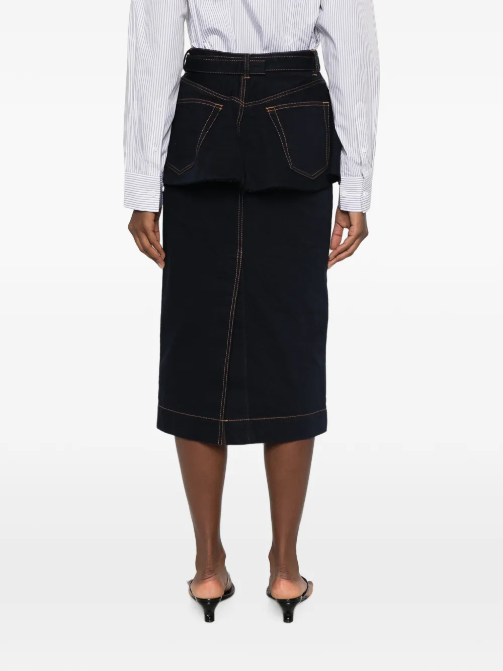 sacai Peplum rok met ceintuur Blauw