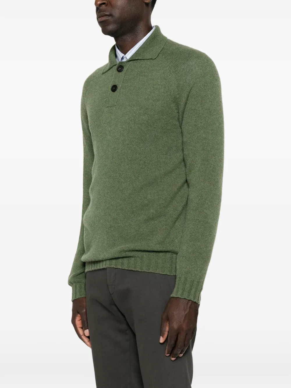 Tagliatore Voltaire fijngebreid poloshirt met lange mouwen Groen