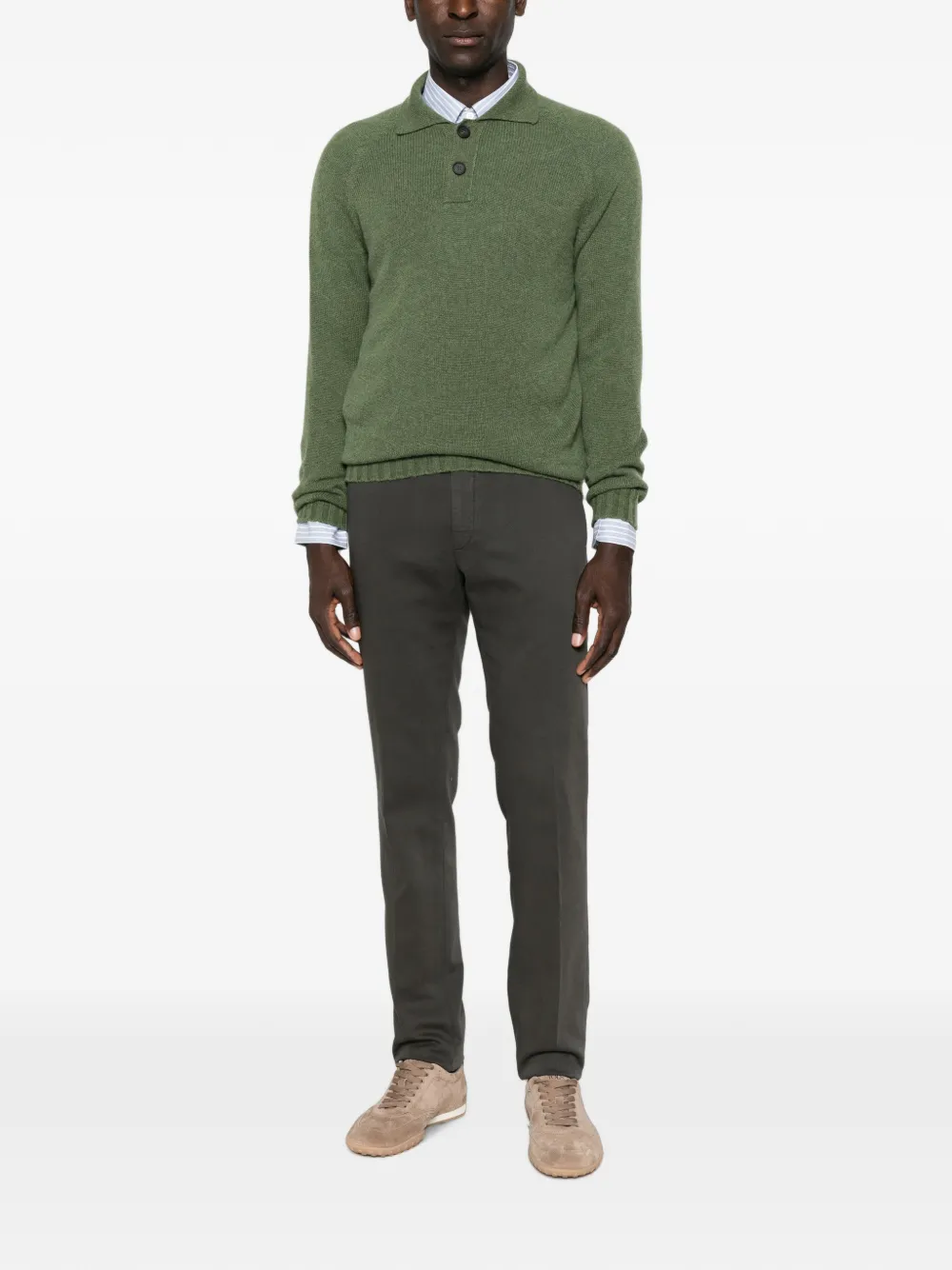 Tagliatore Voltaire fijngebreid poloshirt met lange mouwen Groen