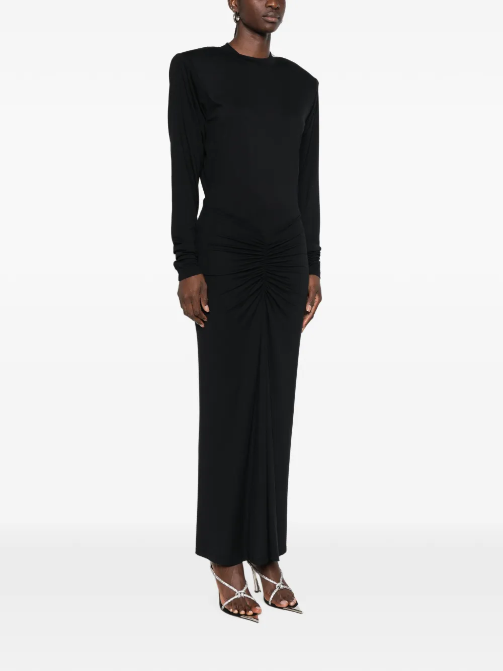 THE ANDAMANE Jurk met gewatteerde schouders en ruches Zwart