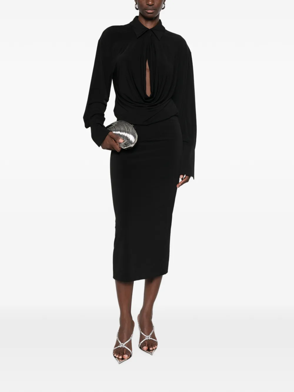 THE ANDAMANE Lilia gedrapeerde midi-jurk met uitgesneden details Zwart