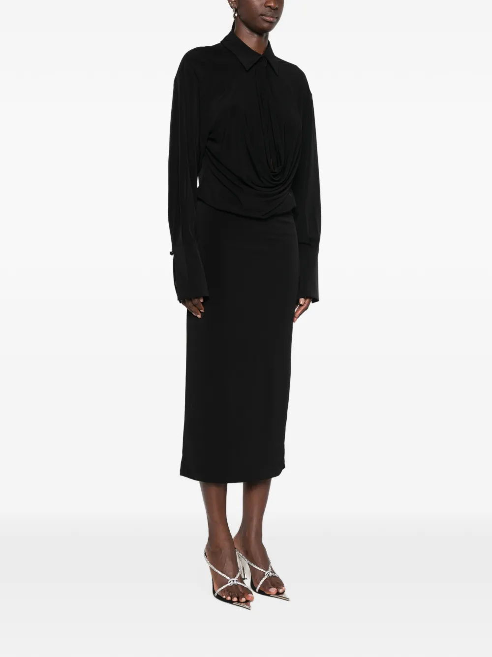 THE ANDAMANE Lilia gedrapeerde midi-jurk met uitgesneden details Zwart