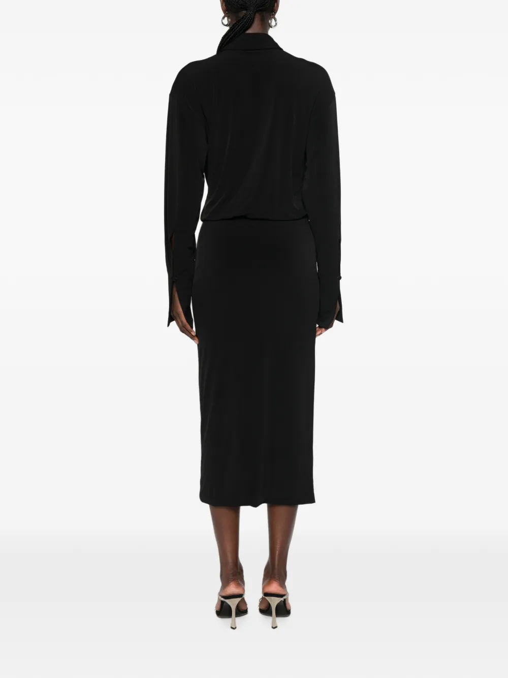 THE ANDAMANE Lilia gedrapeerde midi-jurk met uitgesneden details Zwart