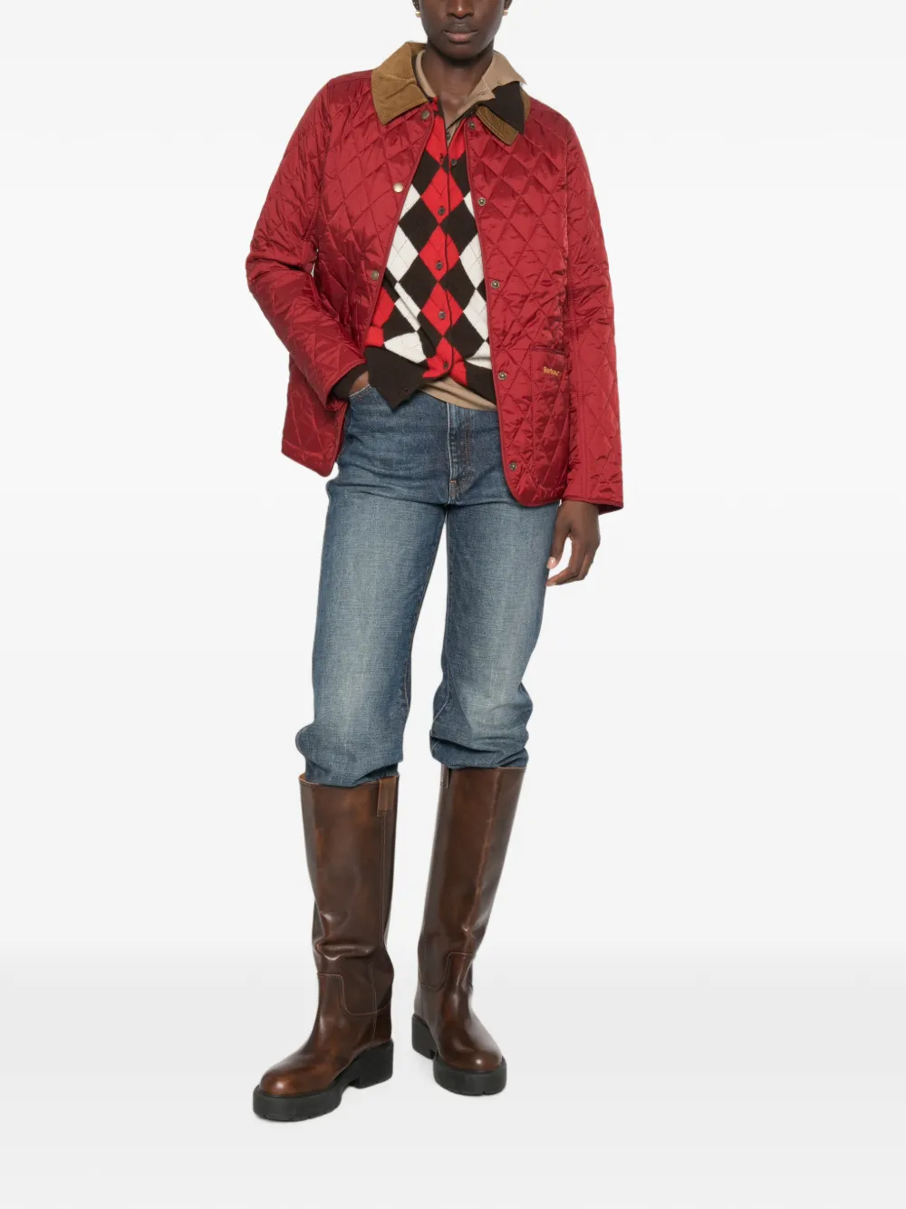 Barbour Annandale quilted corduroy-collar jacket Rood