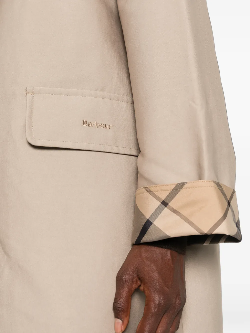 Barbour Jack met geborduurd logo en geruite manchetten Beige