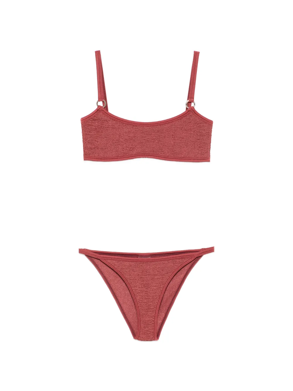 Hunza G crinkled-finish ring-detail bikini - Rosa
