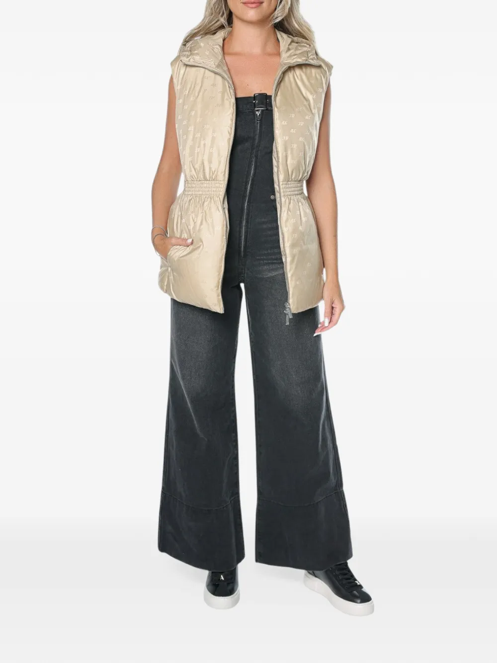 Armani Exchange logo-print hooded sleeveless jacket Beige