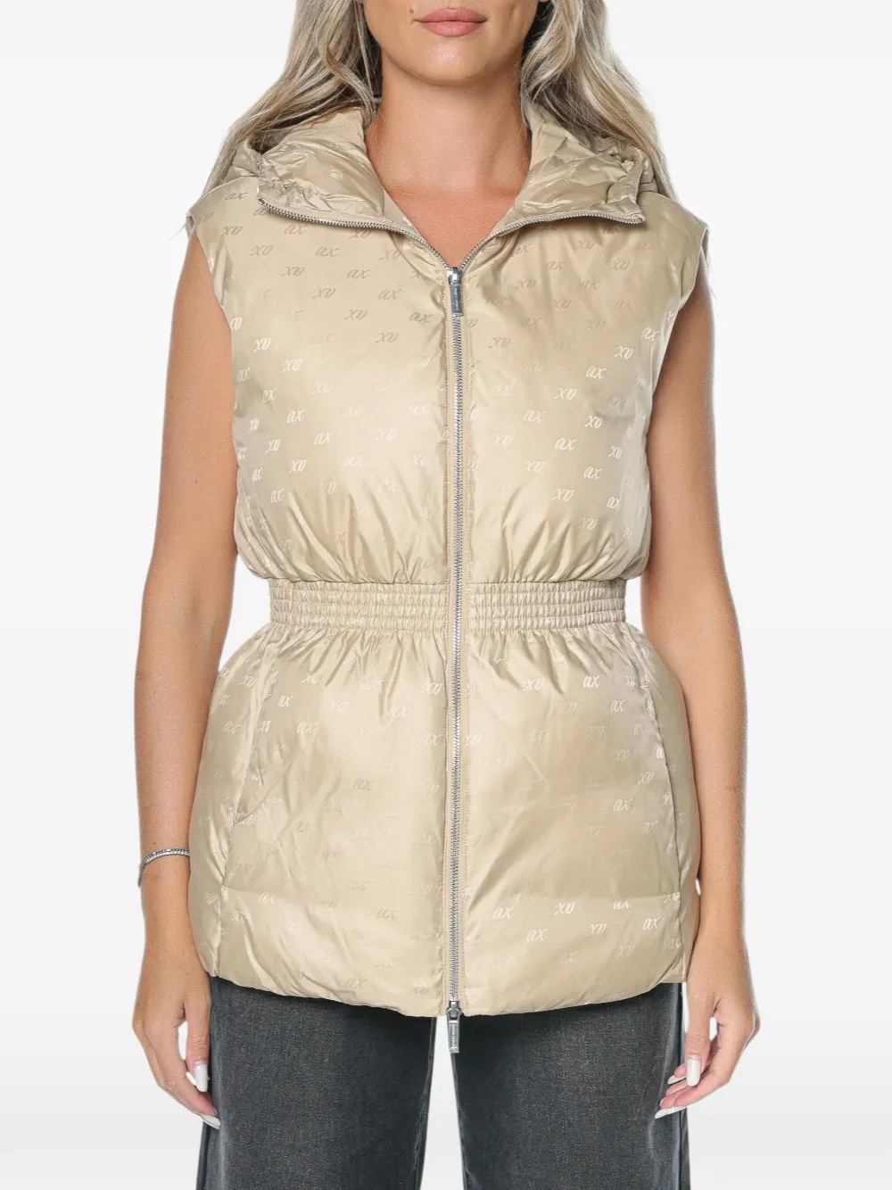 Armani Exchange logo-print hooded sleeveless jacket - Neutrals