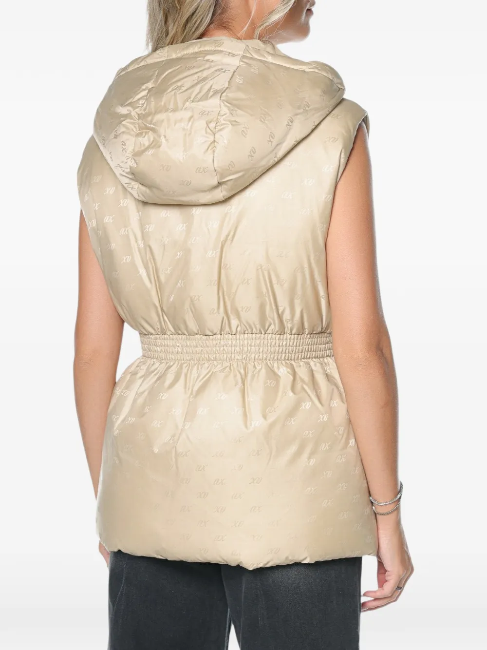 Armani Exchange logo-print hooded sleeveless jacket Beige
