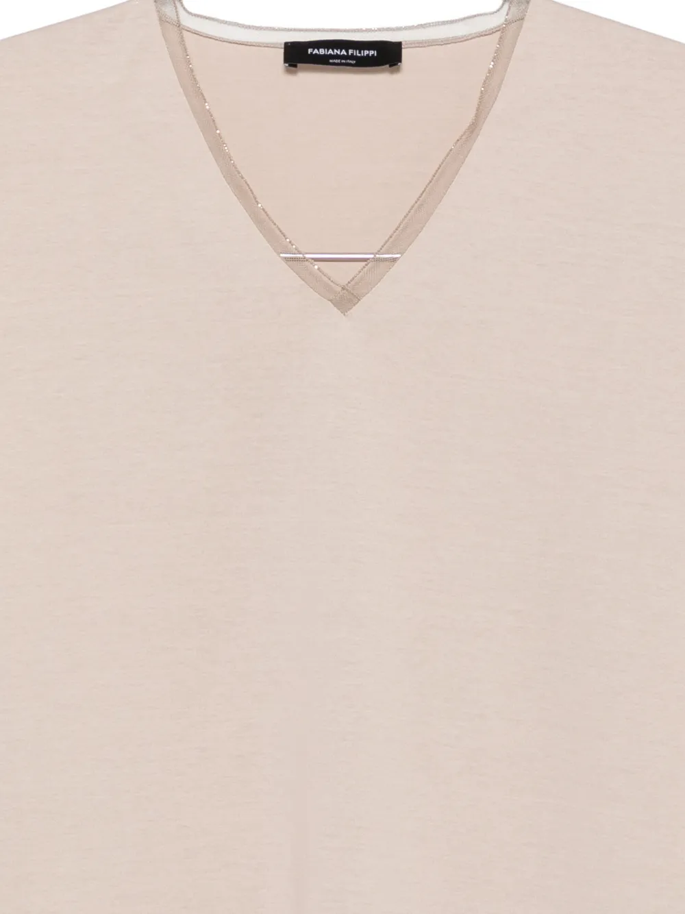 Fabiana Filippi Verfraaid T-shirt met V-hals Beige