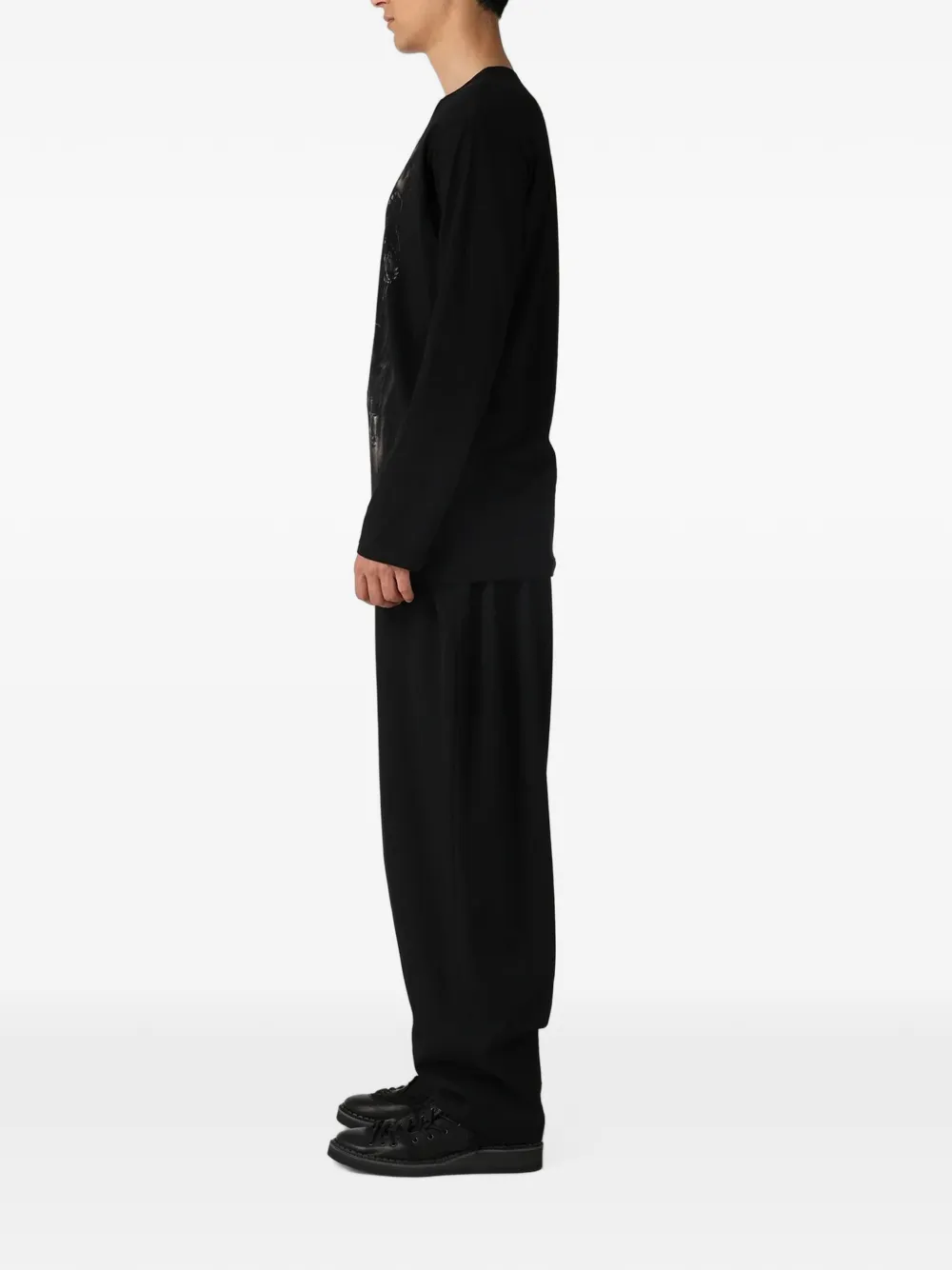 Yohji Yamamoto T-shirt met grafische print en lange mouwen Zwart