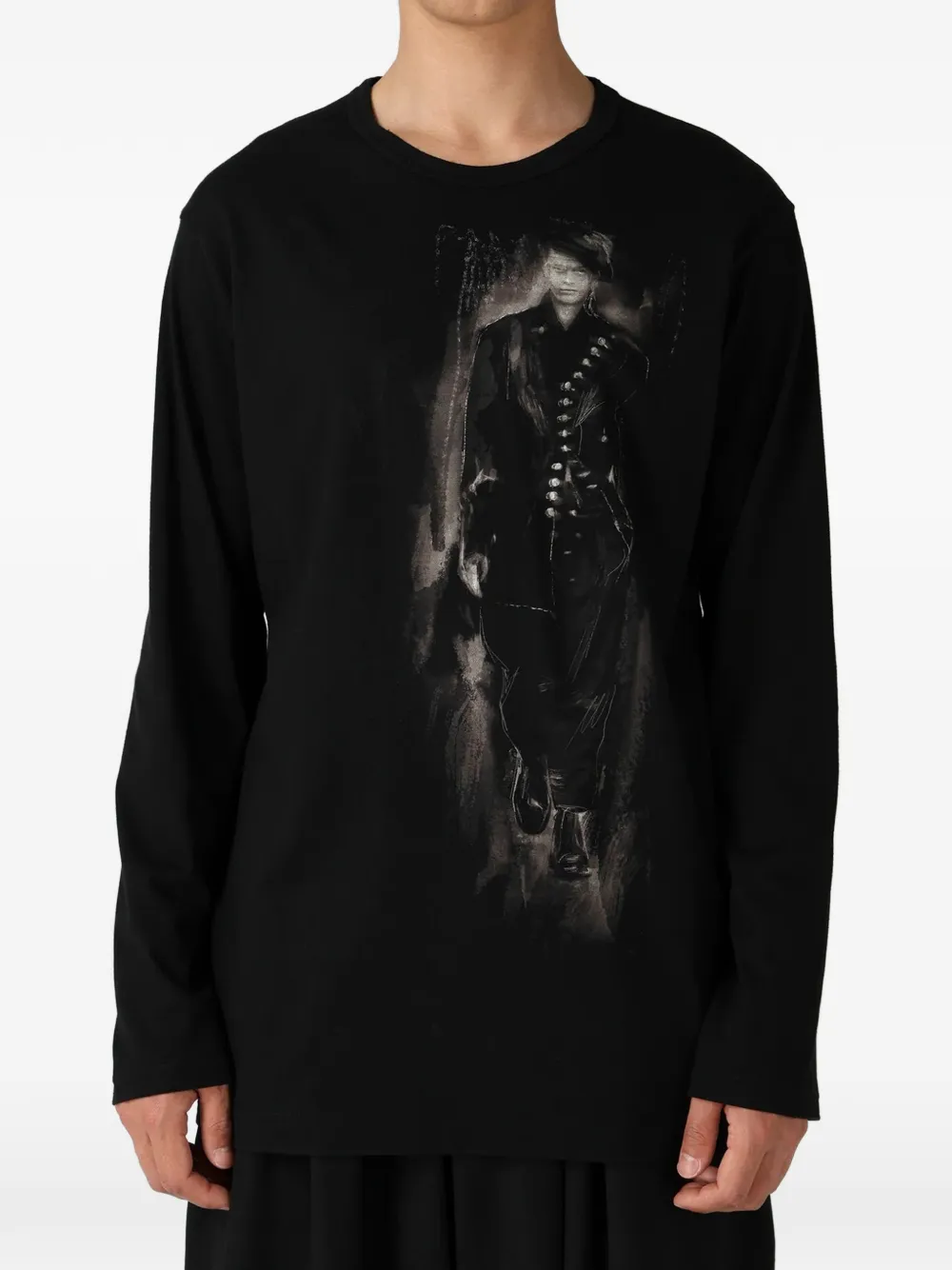 Yohji Yamamoto T-shirt met grafische print en lange mouwen Zwart