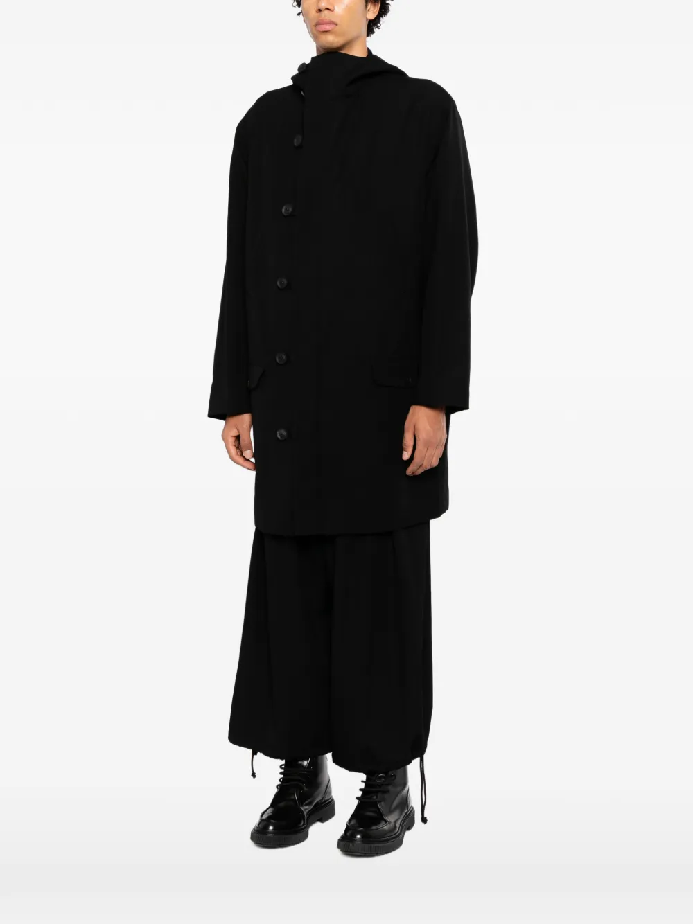 Yohji Yamamoto hooded coat Zwart