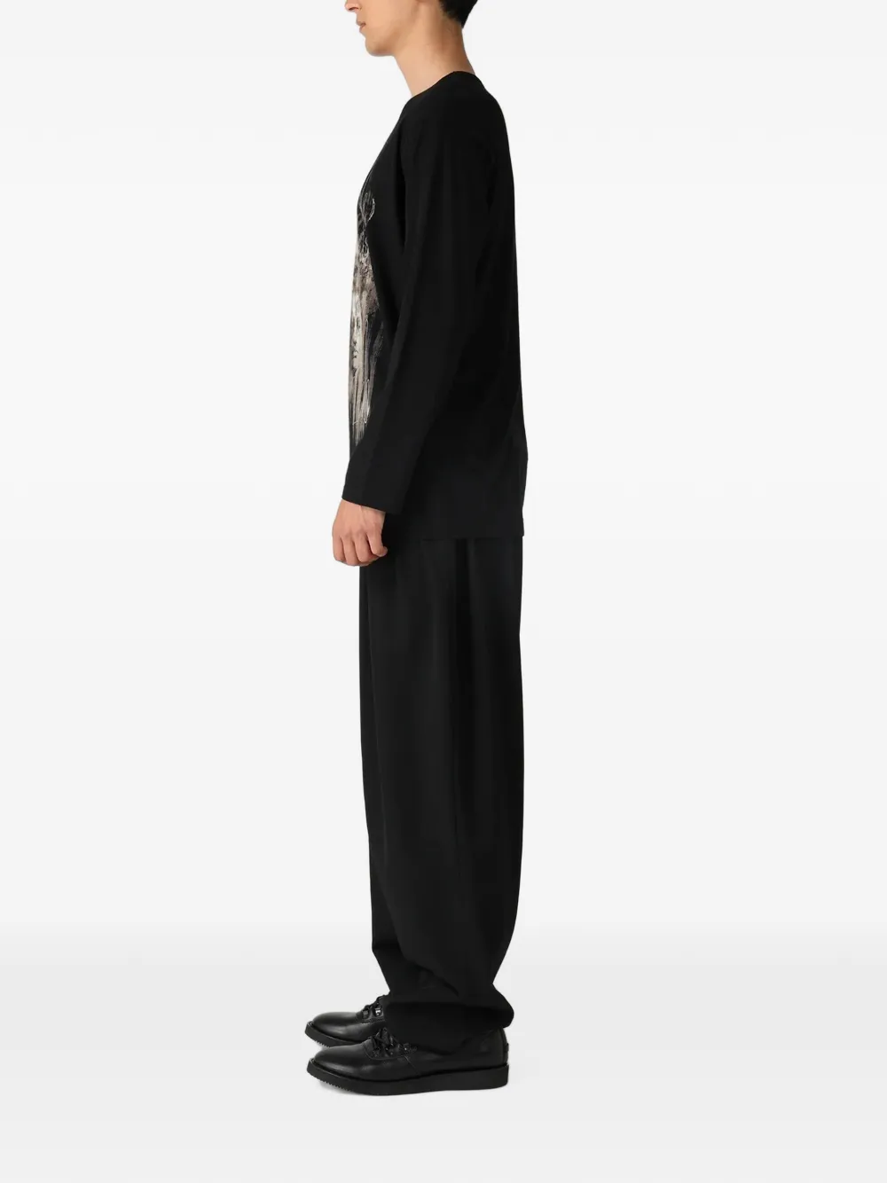 Yohji Yamamoto T-shirt met grafische print en lange mouwen Zwart