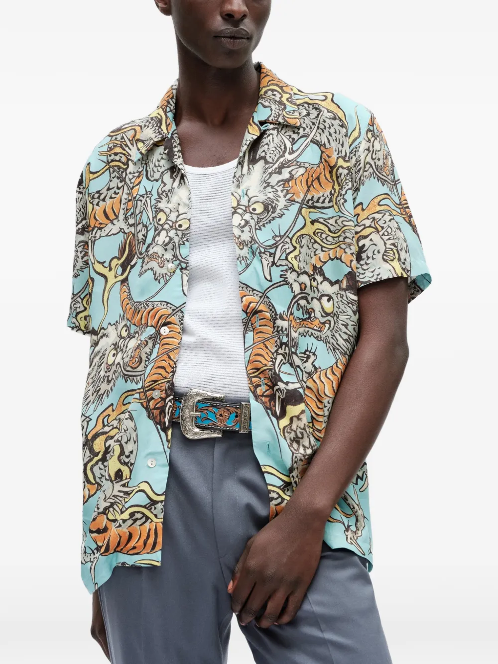 Endless Joy Tiga Naga Short-sleeve Shirt In Blue