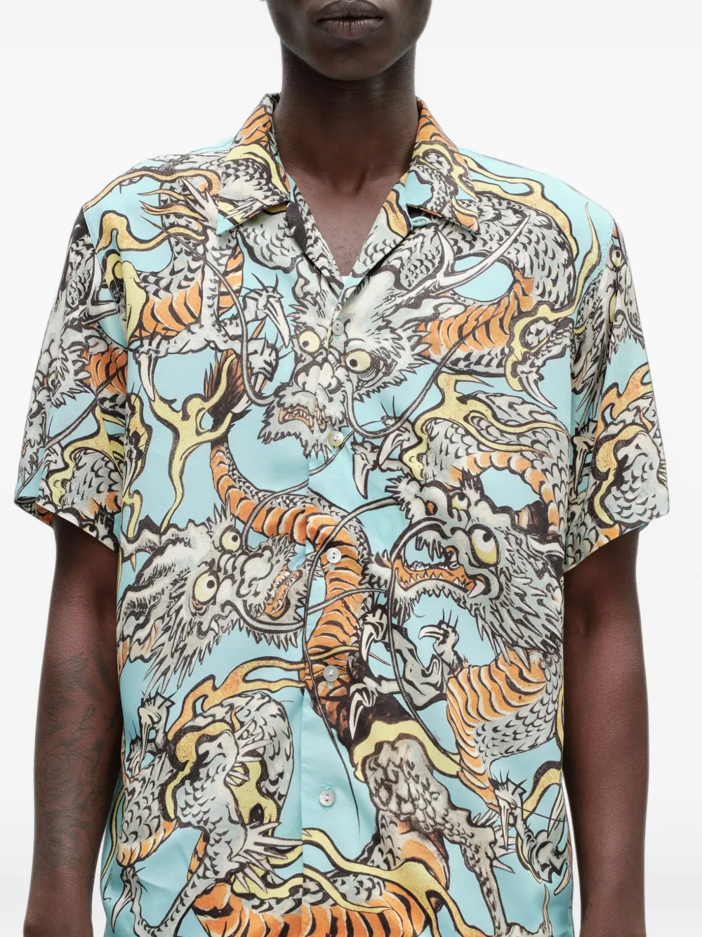 Endless Joy Tiga Naga overhemd met korte mouwen Blauw