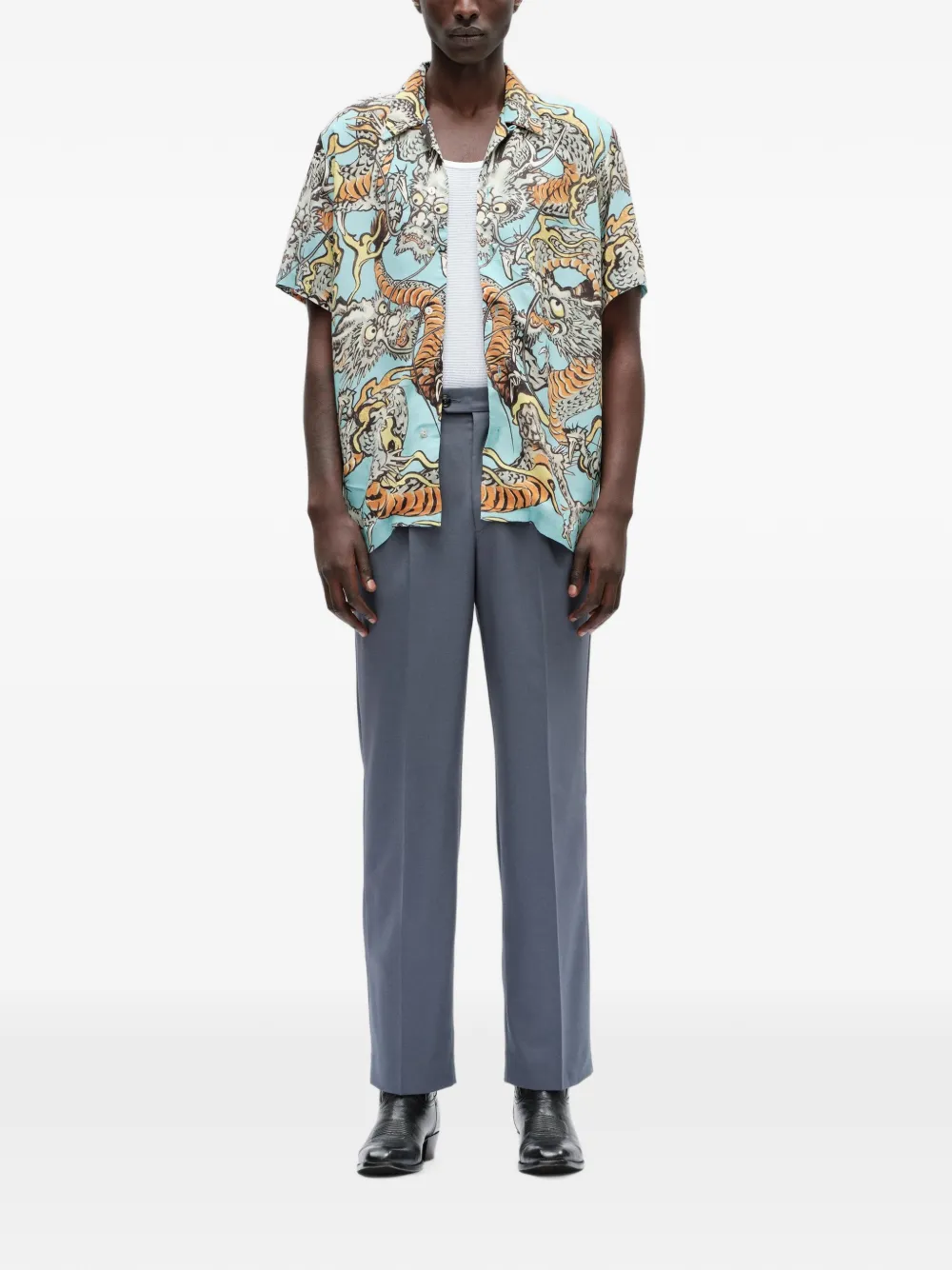 Endless Joy Tiga Naga overhemd met korte mouwen Blauw