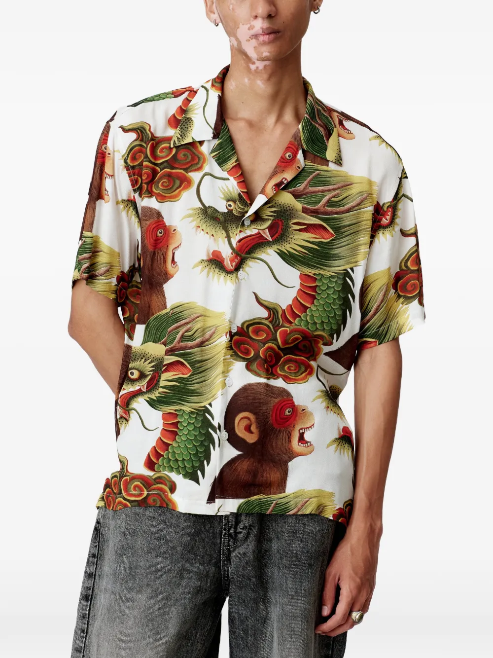 Endless Joy Monkey Dragon overhemd met korte mouwen en grafische print Wit