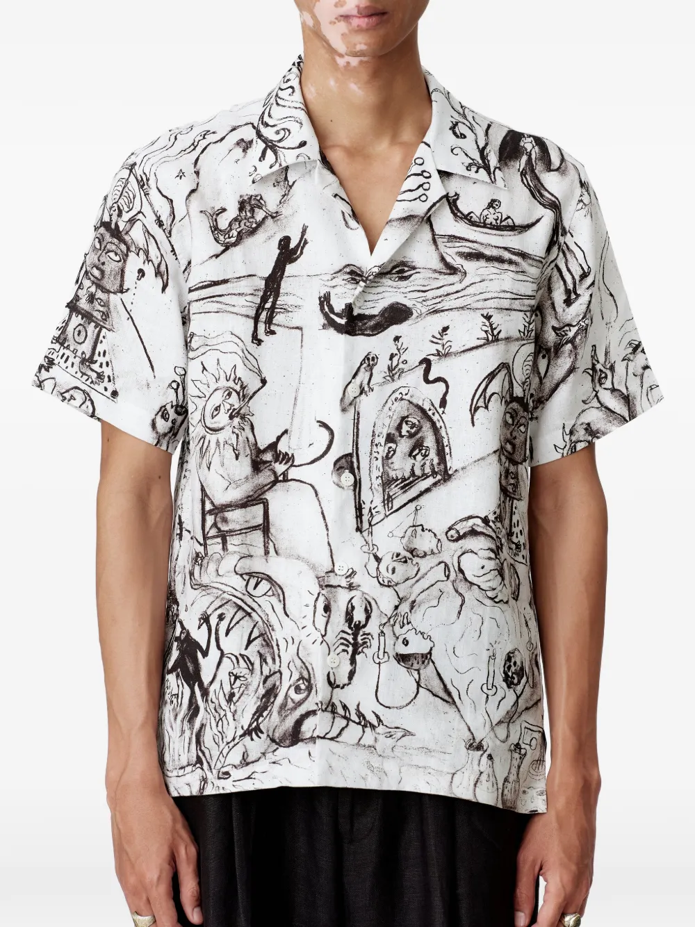 Endless Joy Alchemy Graphic-print Linen Shirt In White
